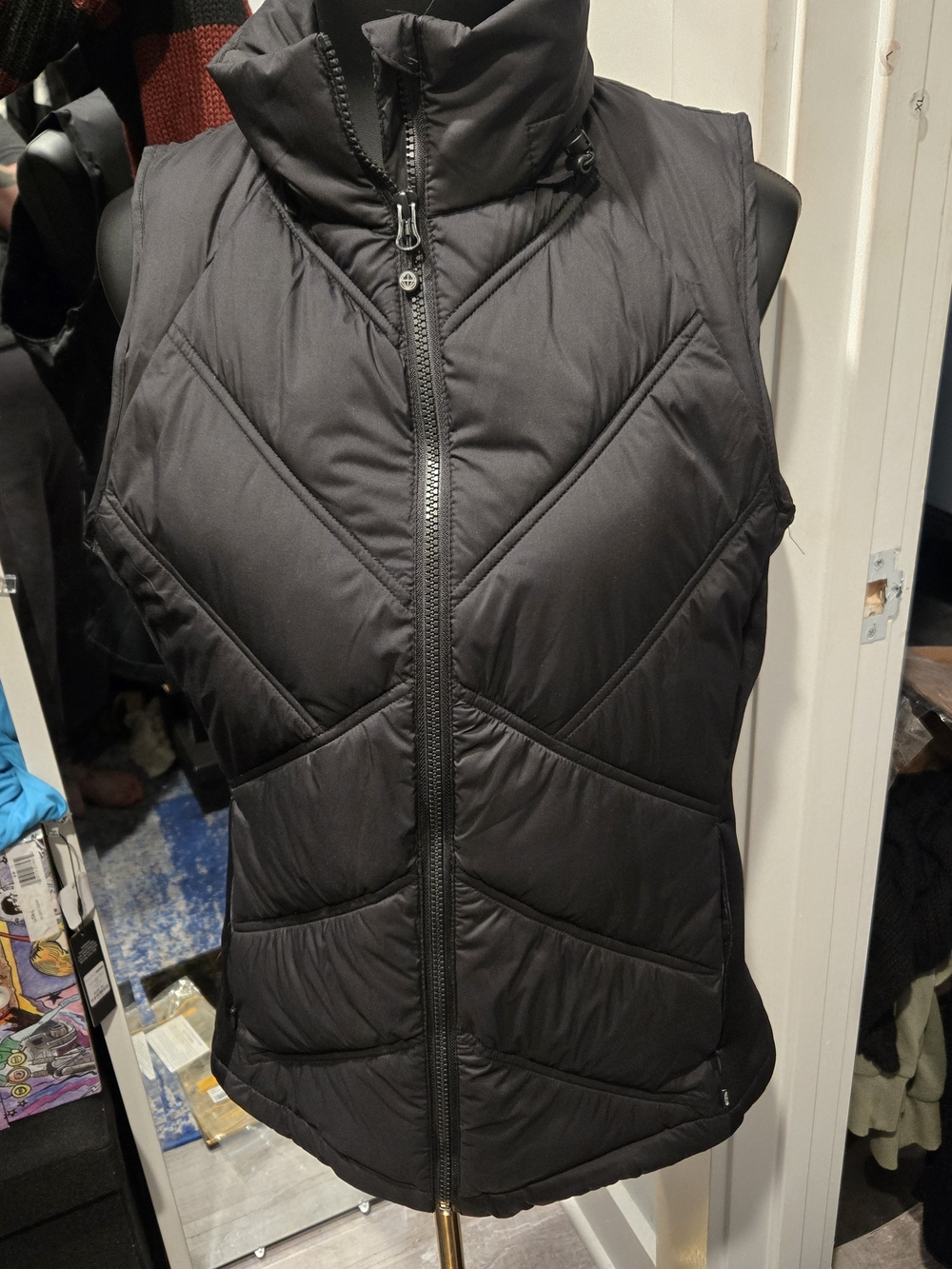 Black Quilted Lightweight Women's Vest with High Collar
